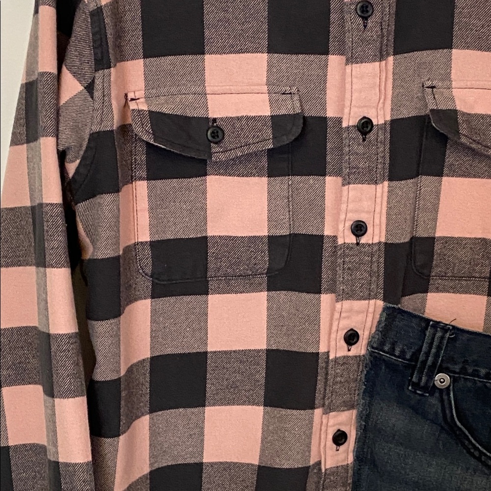 American Eagle Upcycled Flannel Led Zeppelin Patch Shirt Denim Pocket Large - Picture 6 of 13